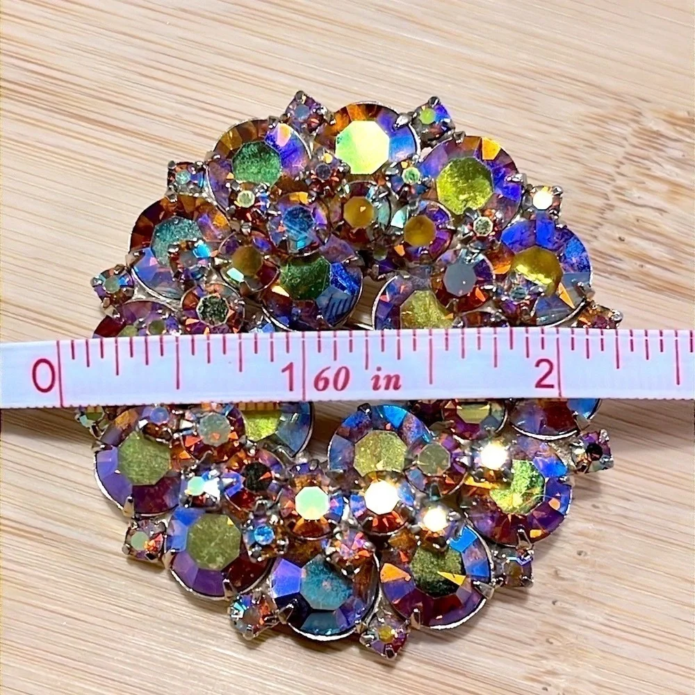 Set of 2 Antique Vintage Brooches Large Decorative Rhinestone Pins Blazer Jacket